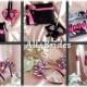 Zebra Wedding Flower girl basket, ring pillow, guest book, garters, candle, flutes, cake set, 13pc Hot Pink Wedding Color