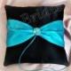 Turquoise and Black wedding ring bearer pillow - Malibu blue ring cushion - turquoise and black wedding accessories