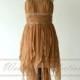 Brown High Low Prom Dress Evening Gown Crystal Beaded Pleats Chiffon Strapless