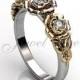 14k three tone white, rose and yellow gold diamond unusual flower engagement ring, bridal ring, wedding ring, anniversary ring ER-1091-6.