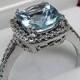 AAAA Natural Aquamarine Cushion cut  8x8mm 1.91 ct  14K white gold Halo Engagement Ring set with .30 carats of diamonds HB88  1287