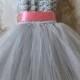 Gray and coral flower girl dress, birthday tutu dress, crochet tutu dress, corset tutu dress