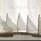 Five 4 to 5 inch Driftwood Sailboats Antique Lace and White Linen Sails Cake Topper Wedding Favors Beach Decor - Sweetest Sailing Boats EVER