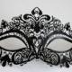 Black laser cut Venetian Wild Cat Mask Masquerade w/ Clear Rhinestones MB-03CL SKU: 6E12A