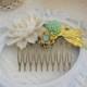 Flower Hair Comb, Assemblage Hair Comb, Off White Rose, Vintage Inspired, Whimsical, Mint and Gold Hair Comb,Resin Hair Comb, Leaf Hair Comb