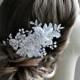 Ivory Bridal Fascinator, Lace Crystal and Pearl Hair Flowers, Hair Vine - JENNA