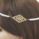 Gold Pearl Headband, Art deco, Silver Bridal Headpiece, Gold Bridal Halo, Wedding Hair Piece, Flower Girl, forehead Head Piece