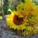 Bridesmaid bouquet in sunflowers and burlap