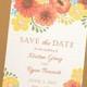 Save the Date Wedding Card, Orange and Yellow Vintage Flowers