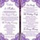 Lace Wedding Program Template - Tea Length Program Grape "Vera" Printable Tea Length Program - DIY Wedding Template Order of Service