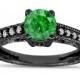 Fancy Green Diamond Engagement Ring 14K Black Gold Vintage Style Engraved VS2 0.89 Carat