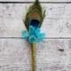 Peacock Boutonniere - Peacock and Teal Wildflower Wedding Boutonniere