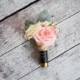 Shotgun Shell Wedding Boutonniere with Blush and Ivory Roses