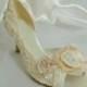 Lacey Rose Wedding Shoes.. Vintage Lace Shoes ..Blush and Ivory .. Low Heels ..Shabby Chic Rose .. FREE headband offer.. FREE US Postage