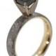 Engagement Ring, Yellow Gold Band, Princess Cut Black Diamond, Meteorite Ring