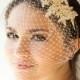 Lace birdcage veil in light beige or ivory, full birdcage veil with lace, Wedding Veil