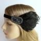 Flapper 1920s Headband, Great Gatsby Headpiece, Gunmetal Gray Pewter, Charcoal Beaded Black Feather Headband by Adorning Beauty