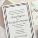 The English Garden Suite - Classic Letterpress Wedding Invitation Suite with Navy Blue Border, Shimmer Taupe Belly Band, Traditional, Formal