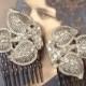 Antique Art Deco Nouveau Hair Combs Vintage 1920s 1930s  Rhinestone Leaf Bridal HeadPiece Pave Silver Dress Fur Clips Wedding Accessory