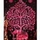 Pink Hippie Elephant Tree Tapestry