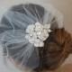 Wedding Tulle Detachable Birdcage Veil with Rhinestone Flower - Ships in 1 Week