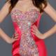 2015 Sweetheart Satin Red White Crystals Sleeveless Ruched Short