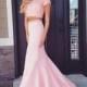 Exquisite 2015 Pink Two Pieces Mermaid Evening Dresses Short Sleeve Satin Long Prom Sexy Party Gowns Beaded Formal Vestido De Festa Online with $118.38/Piece on Hjklp88's Store 