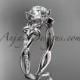 14kt white gold flower diamond wedding ring, engagement ring with a "Forever One" Moissanite center stone ADLR388