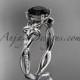 platinum flower diamond wedding ring, engagement ring with a Black Diamond center stone ADLR388