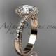 14kt rose gold halo diamond engagement ring with a "Forever One" Moissanite center stone ADLR379