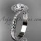 platinum halo diamond engagement ring with a "Forever One" Moissanite center stone ADLR379