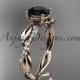14kt rose gold leaf diamond wedding ring, engagement ring with a Black Diamond center stone ADLR385