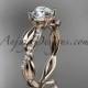 14kt rose gold leaf diamond wedding ring, engagement ring with a "Forever One" Moissanite center stone ADLR385