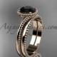14kt rose gold wedding ring, engagement set with a Black Diamond center stone ADLR389S
