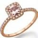 Rose Gold Morganite Engagement Ring, 14K Rose Gold Ring, Cushion Halo Engagement Ring, 2.3 TCW Morganite Ring Rose Gold