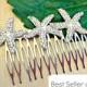 Bridal Rhinestone Starfish Hair Clip, Bridal Starfish Comb, Beach Wedding, Starfish Bridal Hair Accessories