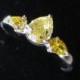 Fancy Yellow Diamond Ring, 3 Pear Shape Diamonds Wedding Ring, 14K Solid Gold Wedding Band