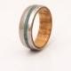 Mens Titanium and Turquoise wedding band wood ring olive wood ring