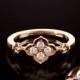 Solid Rose Gold 18K Ring, Diamond Engagement Ring, Clover Diamond Ring, Nest Ring, Designed Right Hand Ring, Size Any, Christmas Gift