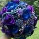 Brooch Wedding Bouquet, Custom, Vintage, Bridal, Classy, 12" Brooch Bridal, Fabric Flower Bouquet, Weddings, Blue, Purple,
