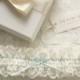 Classique Ivory lace and pearl Garter with Blue bow