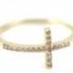 14K Yellow Gold Over Solid 925 Sterling Silver Sideways Cross Ring Round Pave Russian Ice Diamond Clear White CZ Size 5-15 Religious Gift