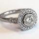 Vintage Halo Style Engagement Ring in 14K White Gold with Diamonds and Moissanite-Bezel Set-Round Brilliant