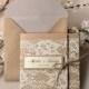 Custom listing (100) Recycling Paper, Lace Wedding Invitation, Pocket Fold Rustic Wedding Invitation , Shabby Chic Wedding invitation
