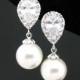 Bridal Pearl Earrings Swarovski 10mm Round Pearl Earrings Drop Dangle Earrings Wedding Jewelry Bridesmaid Gift Bridal Earrings (E176)