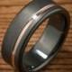 Men's Wedding Band Comfort Fit Interior Black Zirconium Rose Gold Stripe Ring