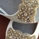 wedding shoes, wedding peep toes flat, wedding shoes, bridal shoes, Gold crystal LEA  bridal peep toe flat adorned with Gold crystal trim