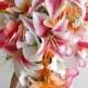 Stargazer Cascade Bridal Bouquet in Hot Pink and Orange Tropical Wedding Beach Wedding Real Touch Flowers