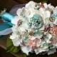 Vintage blue pink Brooch Bouquet with free toss bouquet