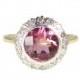 Art Deco Engagement Ring, Antique Diamond Pink Tourmaline Ring, In 18ct Gold, Diamond Halo Ring, Pink Stone Ring, Antique Engagement